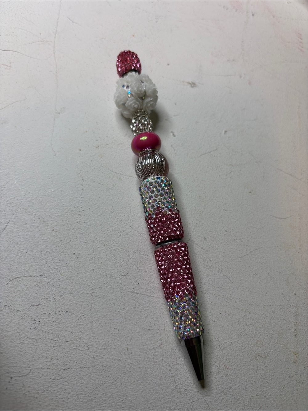 Handcrafted Pink Crystal Beaded Ballpoint Pen - Home Office